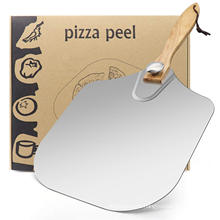 Best selling Pizza Tools Folding Oaken Handle Pizza Shovel Plate Premium Aluminum Pizza Peel Shovel with Wood Handle